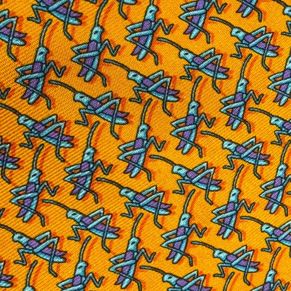 Robert Talbott big & tall men’s orange insect crickets print silk necktie - Picture 2 of 8